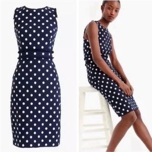 J. Crew Polka Dot Tweed Sheath Dress Navy White Fringe Sleeveless #H8030